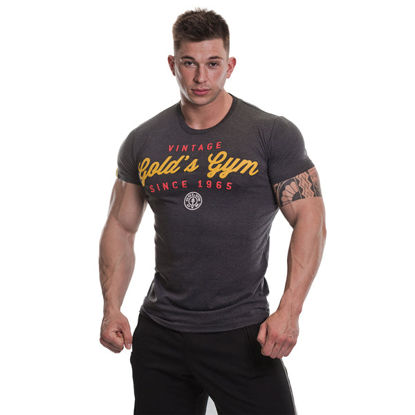 Gold&#39;s Gym PRINTED VINTAGE STYLE T-SHIRT Charcoal Marlin günstig kaufen bei FitnessWebshop !